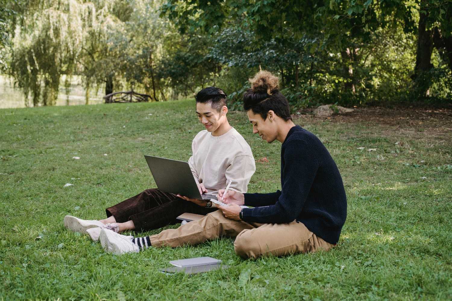 Residents working together outdoors in a green Houston community space.